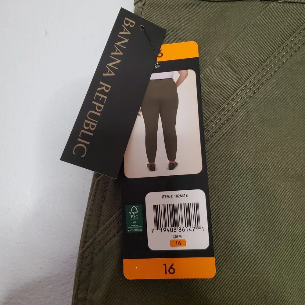 Banana Republic Womens Olive Green Utility Pants Size 16 Cotton Blend With Pocke - Picture 8 of 8